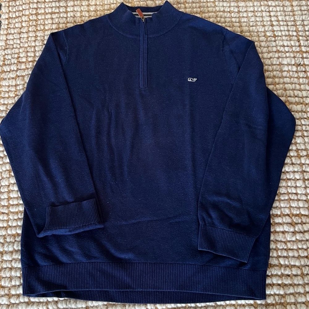 Vineyard Vines Mens Navy Blue Quarter Zip Up Sweater XL 100% Cotton